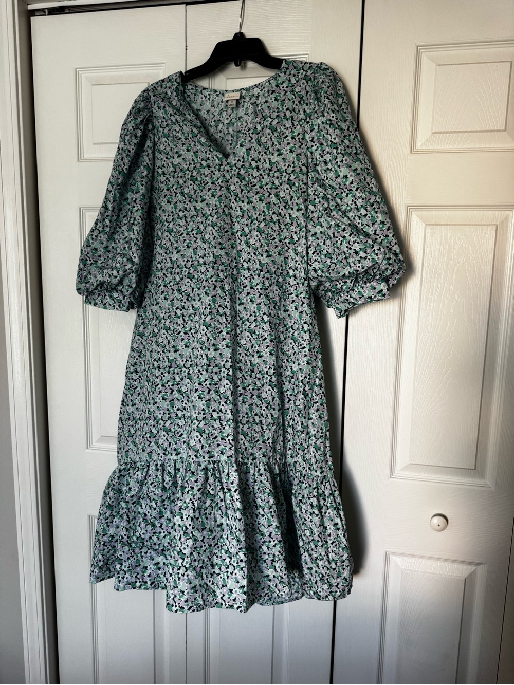 a new day Green Floral V-Neck Ruffle Hem Dress